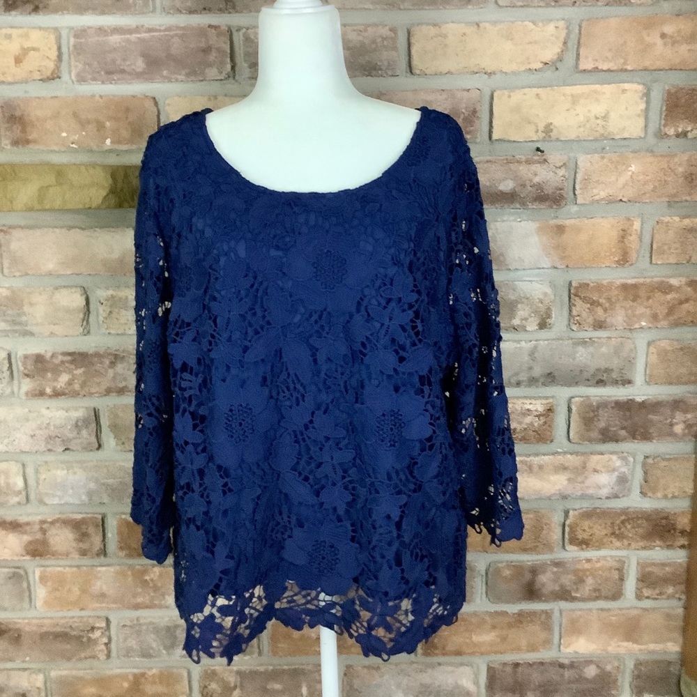SIMPLY EMMA Royal Blue Lace Blouse Size-2X